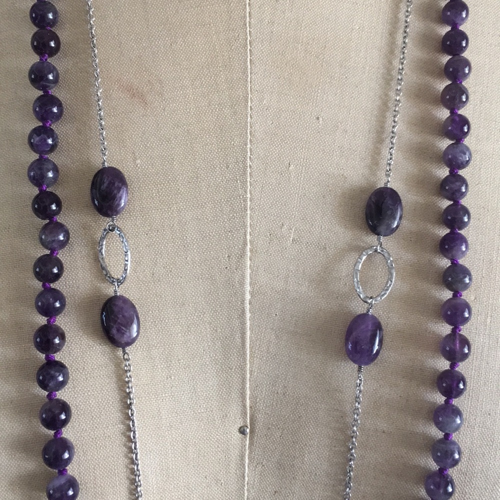 3 piece suite NF SS Garnet 2 necklaces 1 bracelet
